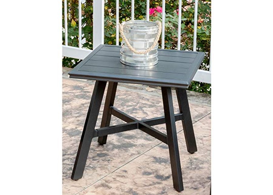 Hanover Weather Grade Aluminum 22" Square Slat-Top Side Table, CMSDTBL-GM Commercial Outdoor Furniture, Gunmetal