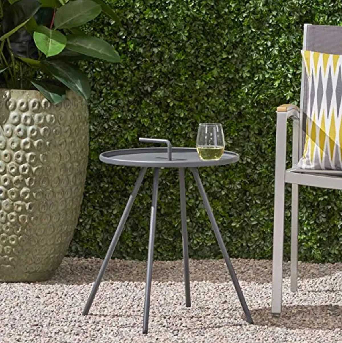 Christopher Knight Home Joyce Outdoor Modern 16.5" Side Table with Steel Legs-Gray,Grey