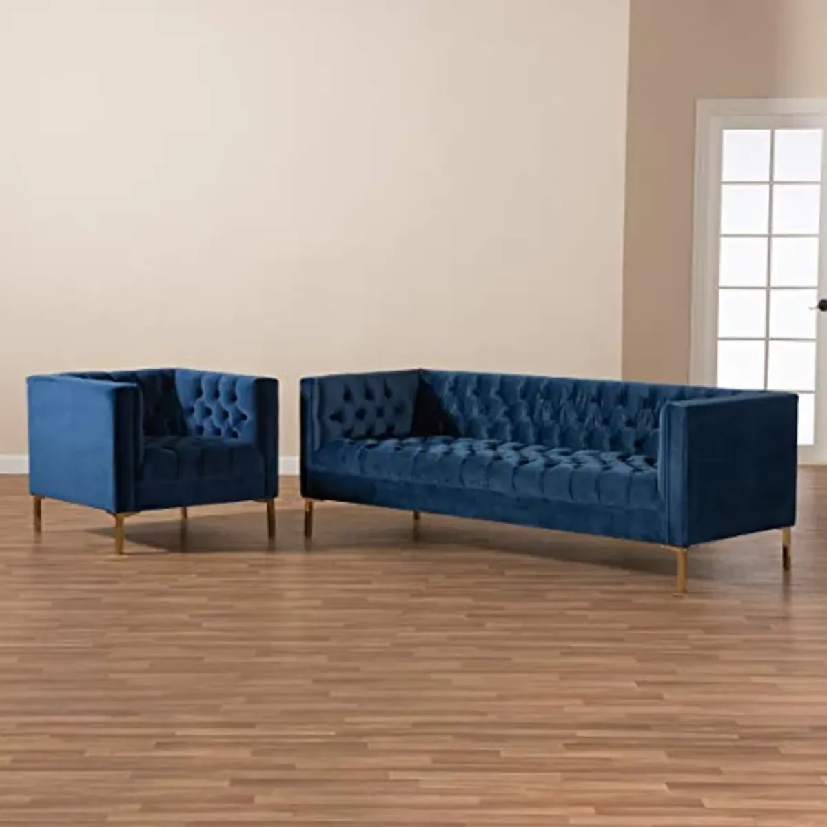 Baxton Studio Living Room Sets, Royal Blue/Gold