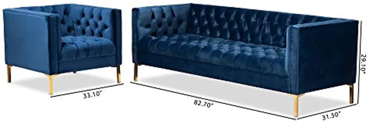 Baxton Studio Living Room Sets, Royal Blue/Gold