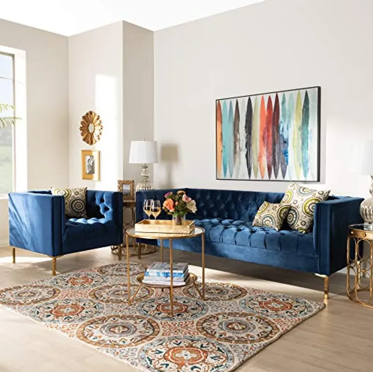 Baxton Studio Living Room Sets, Royal Blue/Gold