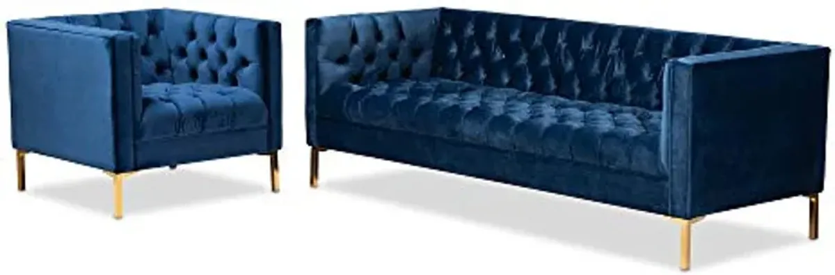 Baxton Studio Living Room Sets, Royal Blue/Gold