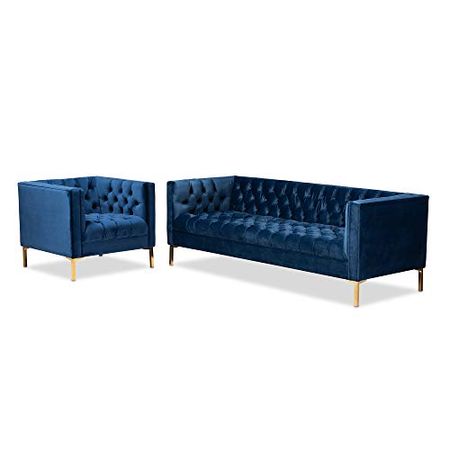 Baxton Studio Living Room Sets, Royal Blue/Gold