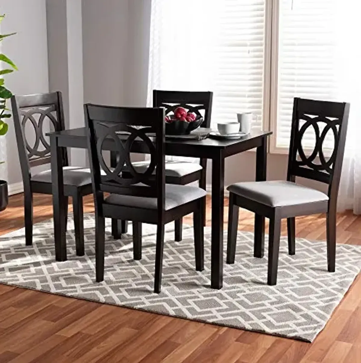 Baxton Studio Lenoir Dining Set and Dining Set Gray Fabric Upholstered Espresso Brown Finished Wood 5-Piece Dining Set