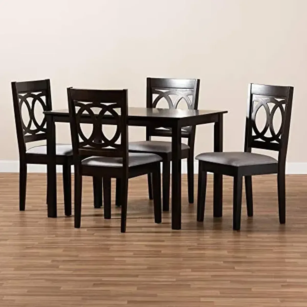 Baxton Studio Lenoir Dining Set and Dining Set Gray Fabric Upholstered Espresso Brown Finished Wood 5-Piece Dining Set