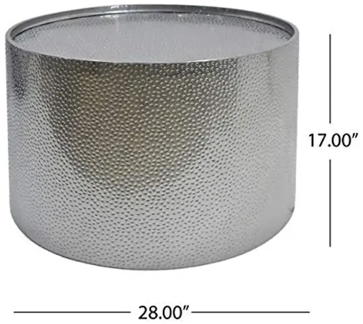 Christopher Knight Home Rache Modern Round Coffee Table with Hammered Iron, Silver, 26. 00” L x 26. 00” W x 17. 25” H