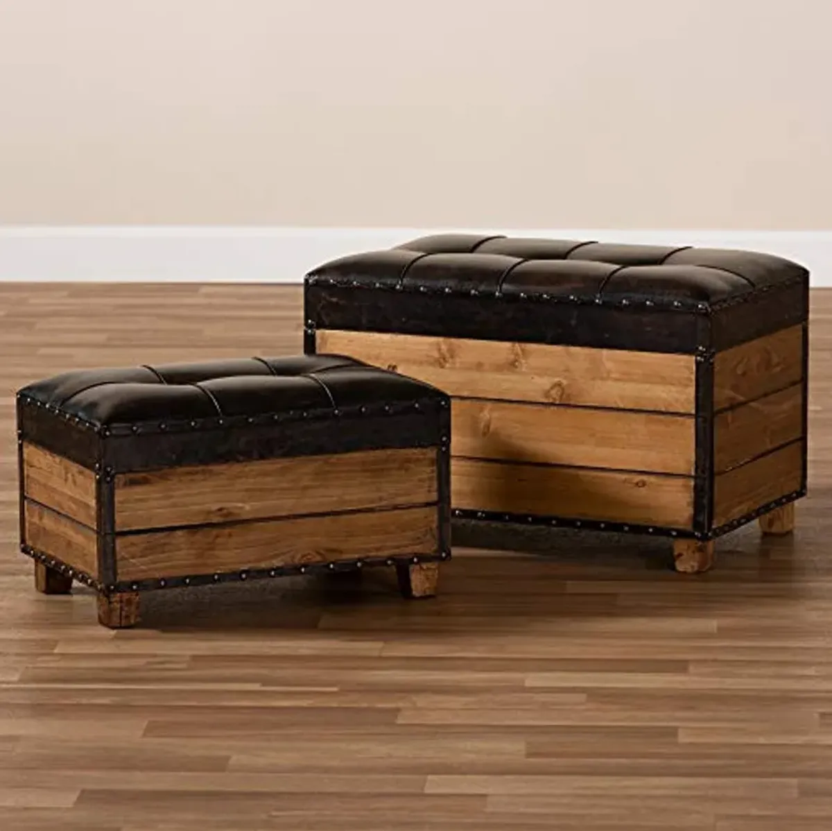 Baxton Studio Ottomans, One Size, Dark Brown/Golden Oak