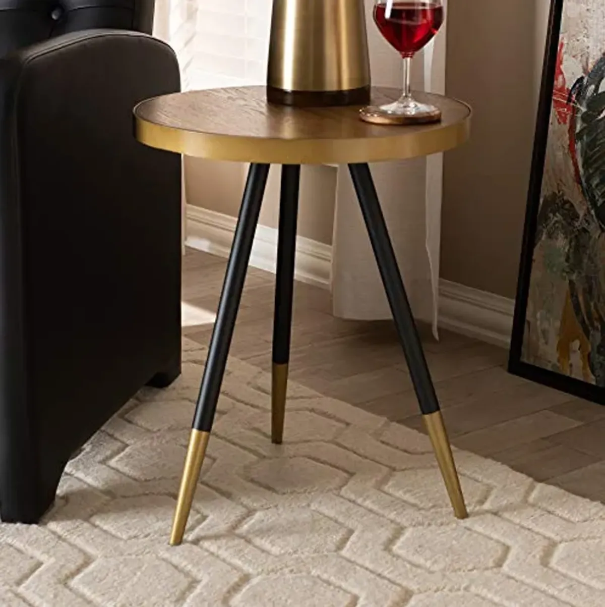 Baxton Studio End Tables, One Size, Walnut/Black/Gold