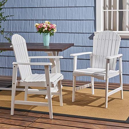 Easter Outdoor Weather Resistant Acacia Wood Adirondack Dining Chairs (Set of 2), White Finish