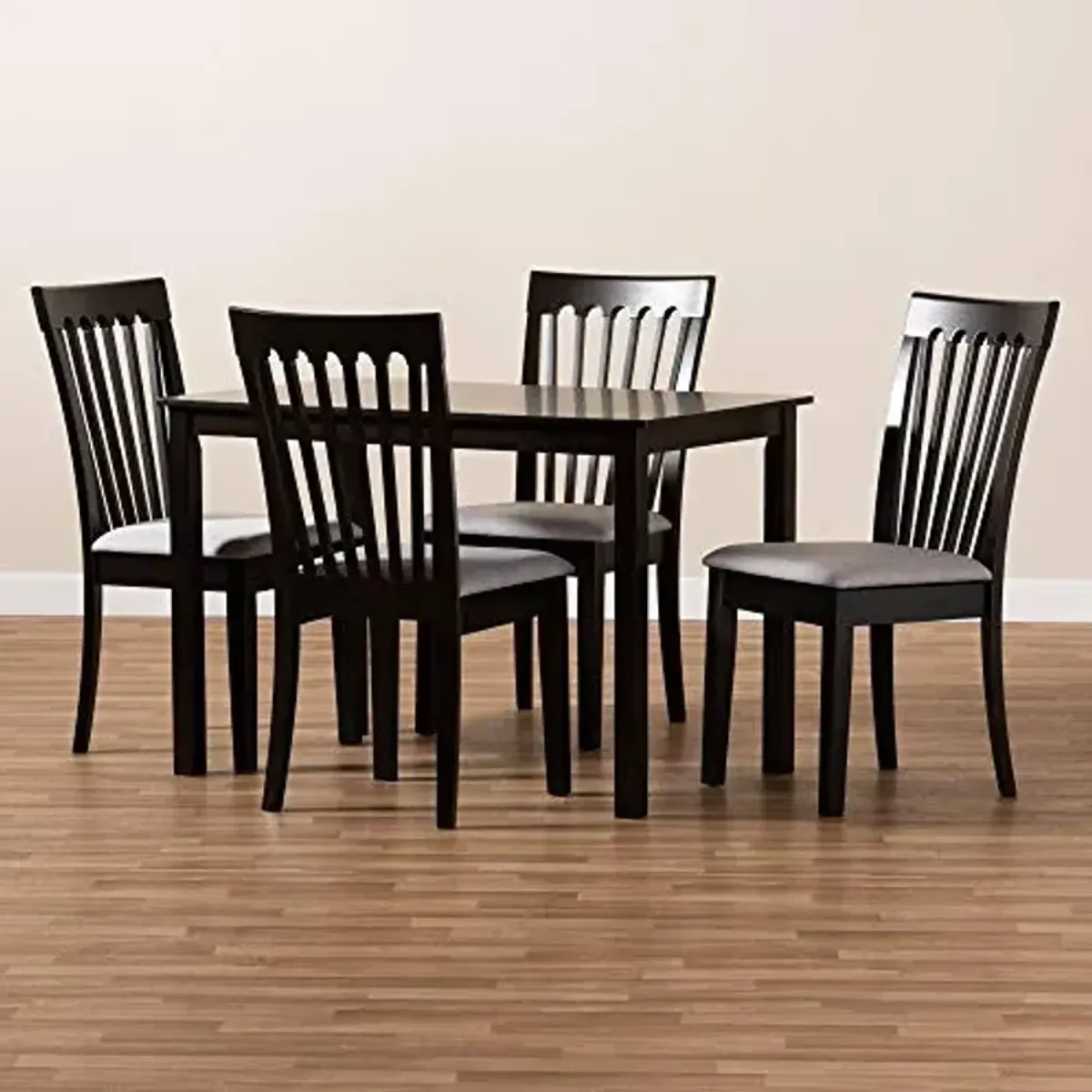 Baxton Studio Minette Dining Set - Gray Fabric Upholstered, Espresso Brown Finished Wood, 5-Piece