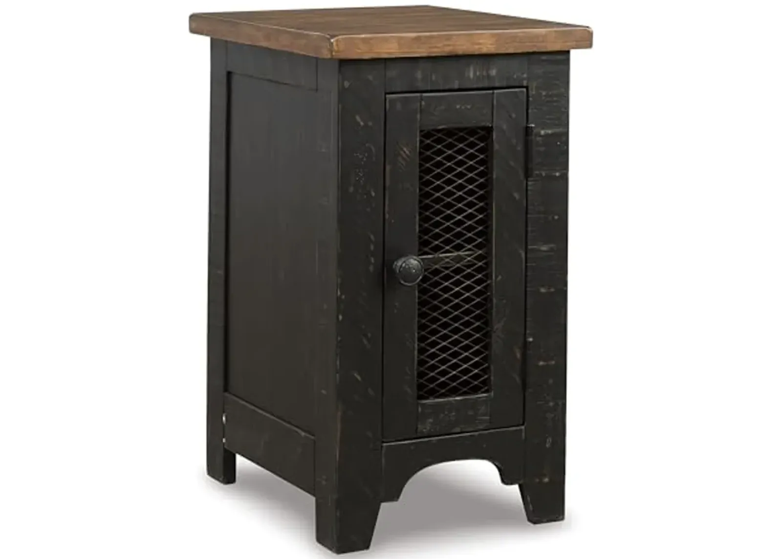 Signature Design by Ashley Valebeck Rustic Farmhouse Chair Side End Table with Cabinet Door, Distressed Black