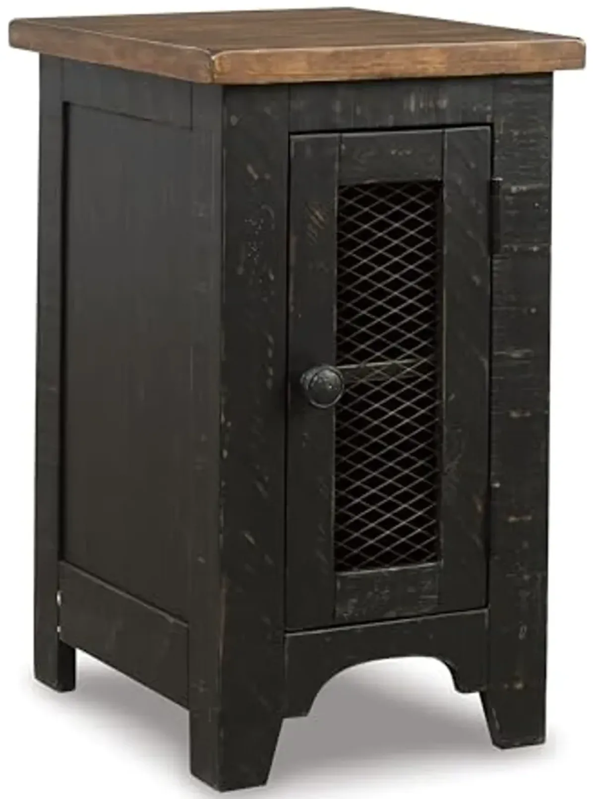 Signature Design by Ashley Valebeck Rustic Farmhouse Chair Side End Table with Cabinet Door, Distressed Black