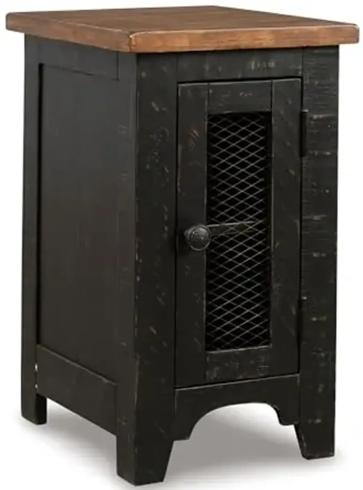 Signature Design by Ashley Valebeck Rustic Farmhouse Chair Side End Table with Cabinet Door, Distressed Black