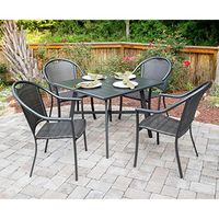 Hanover Bambray 5-Piece Grade All-Weather Patio Set with 4 Woven Dining Chairs Commercial Outdoor Furniture, Brown