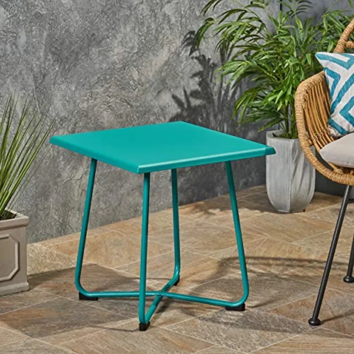 Christopher Knight Home Doris Outdoor Modern 18" Side Table with Steel Legs-Teal