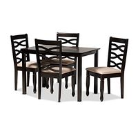Baxton Studio Lanier Dining Set and Dining Set Sand Fabric Upholstered Espresso Brown Finished Wood 5-Piece Dining Set