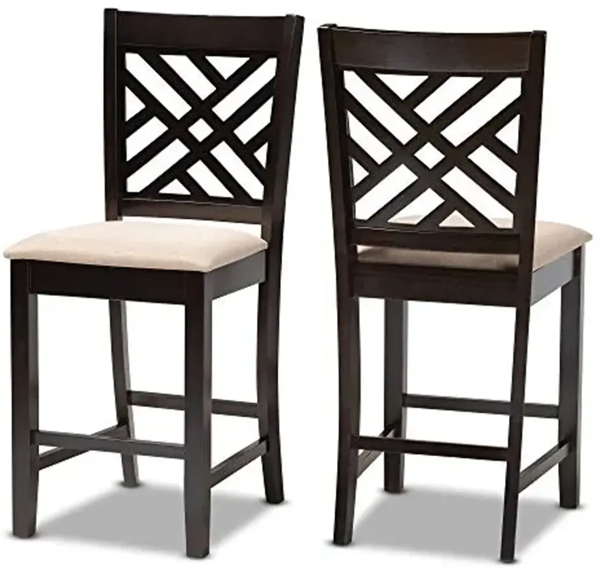 Baxton Studio Caron Modern and Counter Height Pub Chair Sand Fabric Upholstered Espresso Brown Finished Wood Counter Height Pub Chair