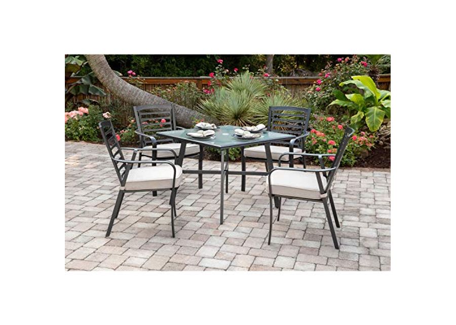 Hanover Pemberton 5-Piece Grade Patio Set Commercial Outdoor Furniture, Cast Ash/Gunmetal