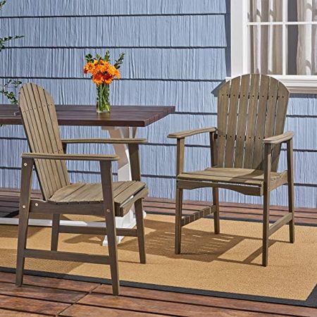 Easter Outdoor Weather Resistant Acacia Wood Adirondack Dining Chairs (Set of 2), Gray Finish