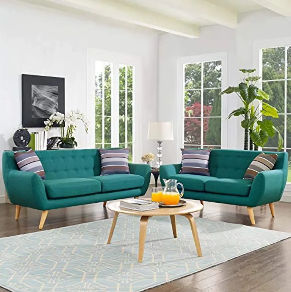 Modway Remark Mid-Century Modern Upholstered Fabric, Loveseat and Sofa, Teal