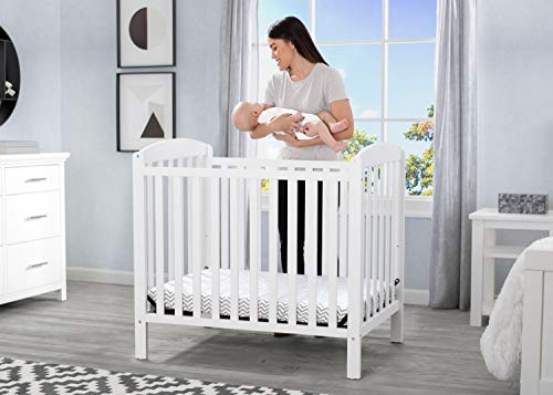 Delta Children Emery Mini Convertible Baby Crib & Twinkle Stars 3-Inch Waterproof Mini Crib Mattress, Bianca White