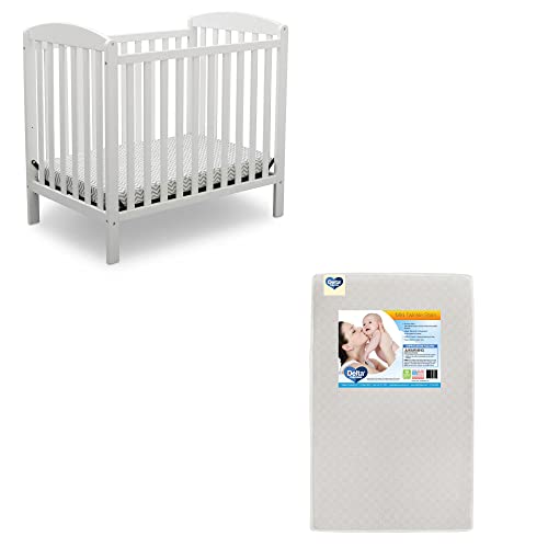 Delta Children Emery Mini Convertible Baby Crib & Twinkle Stars 3-Inch Waterproof Mini Crib Mattress, Bianca White