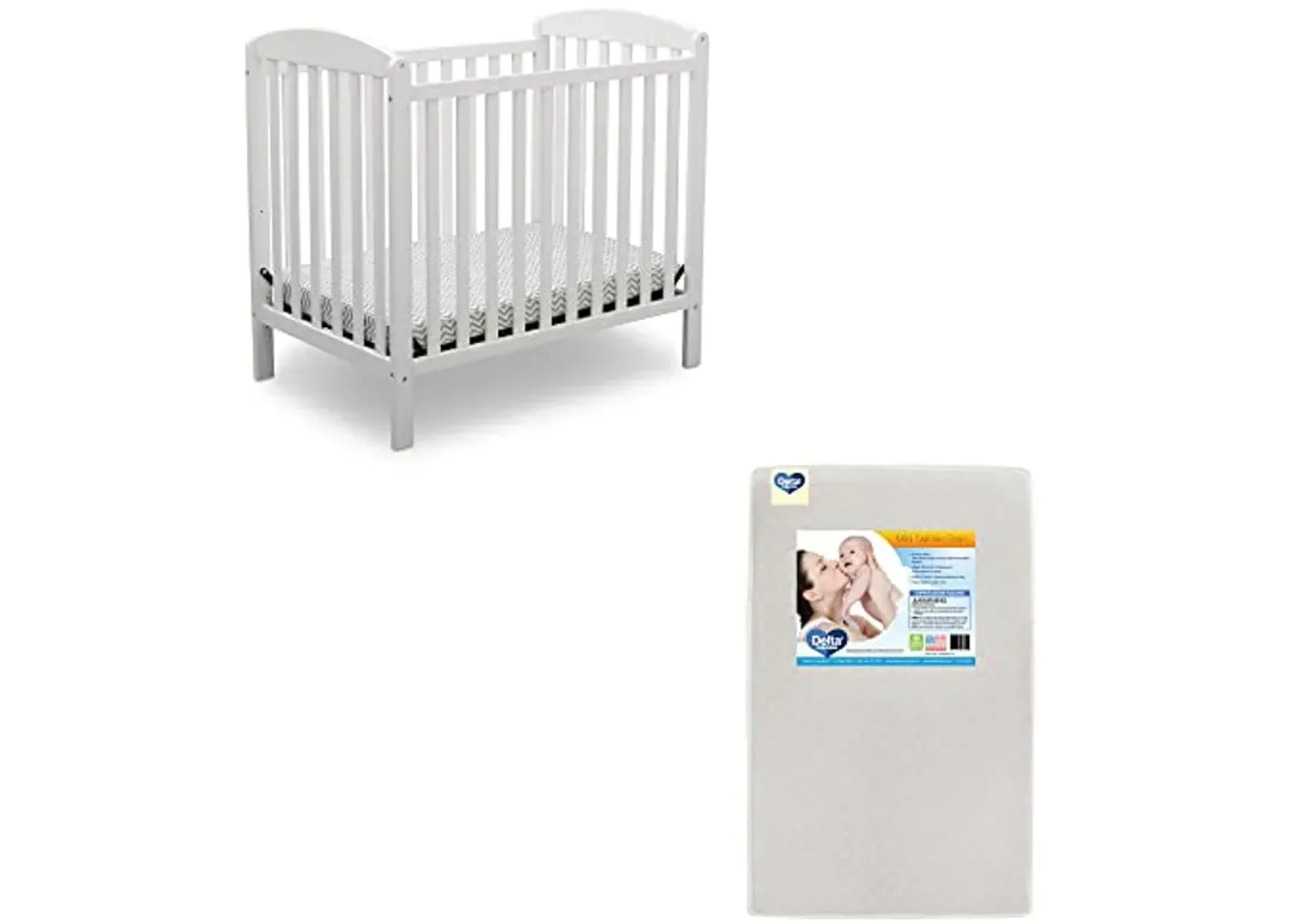 Delta Children Emery Mini Convertible Baby Crib & Twinkle Stars 3-Inch Waterproof Mini Crib Mattress, Bianca White