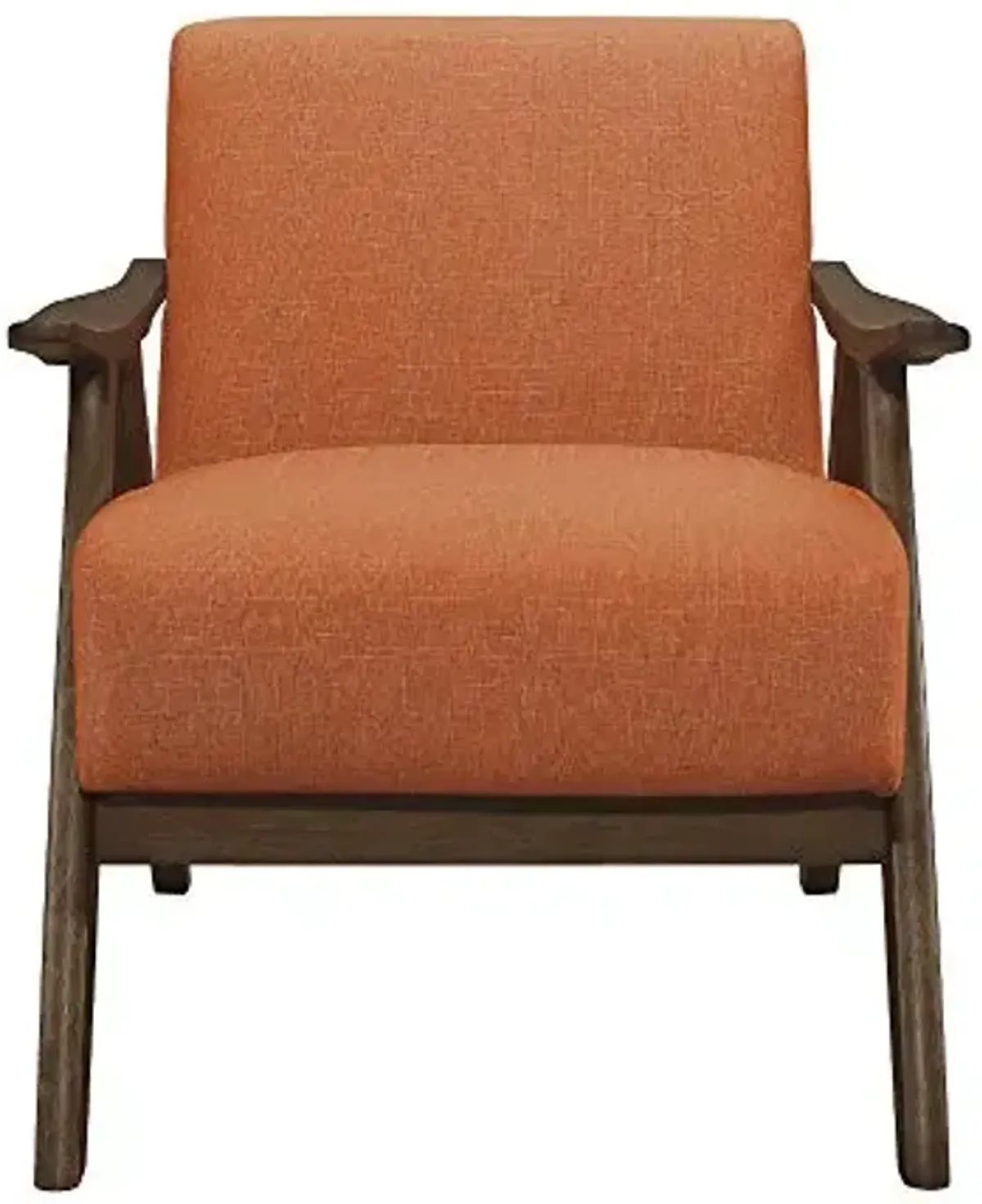 Lexicon Mid Century Modern Accent Chair with Solid Wood Frame in Walnut Finish, Upholstered Living Room Lounge Arm Chair, Thick and Comfy Innerspring Seat Cushion, Linen-Look Fabric, Orange