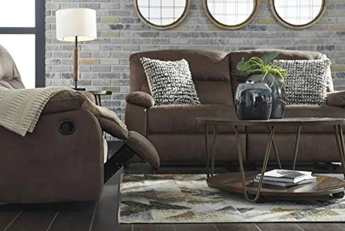 Signature Design by Ashley Bolzano Faux Leather Double Seat Manual Reclining Sofa, Brown