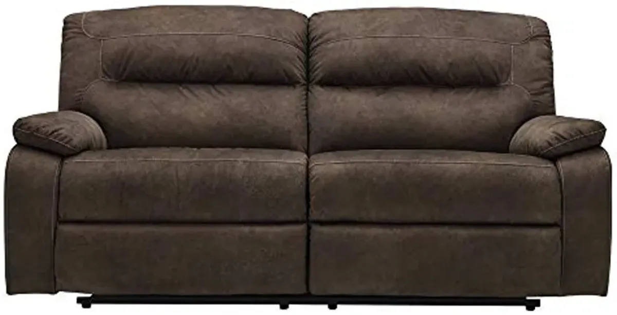 Signature Design by Ashley Bolzano Faux Leather Double Seat Manual Reclining Sofa, Brown