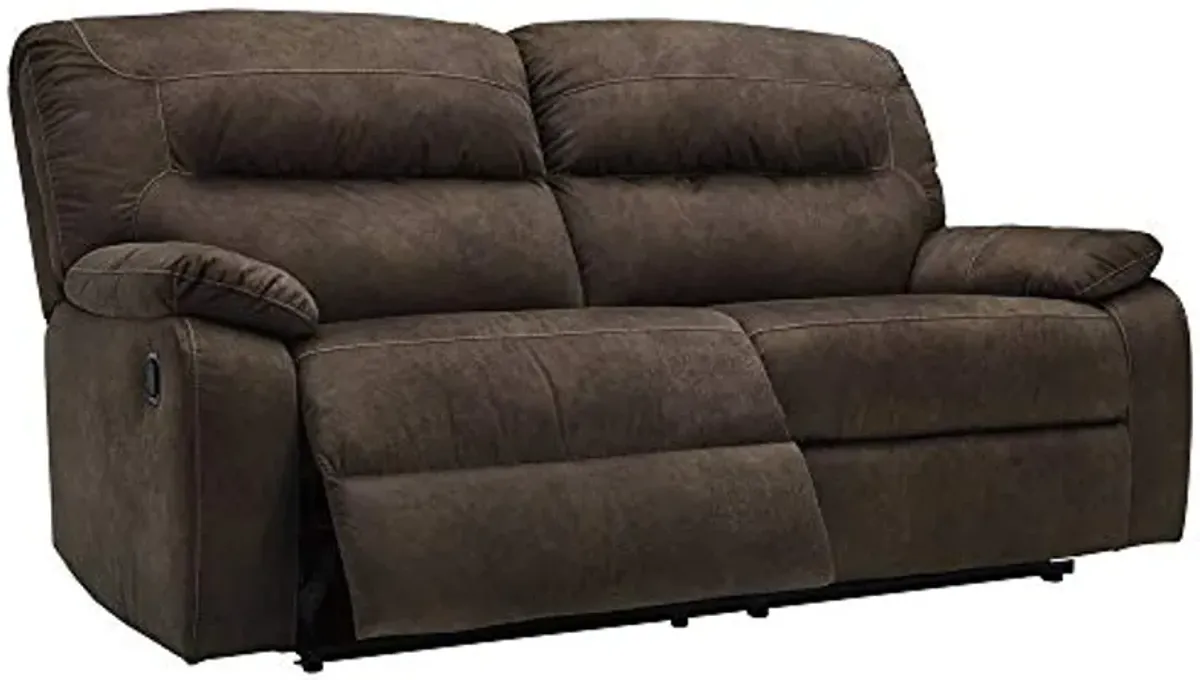 Signature Design by Ashley Bolzano Faux Leather Double Seat Manual Reclining Sofa, Brown