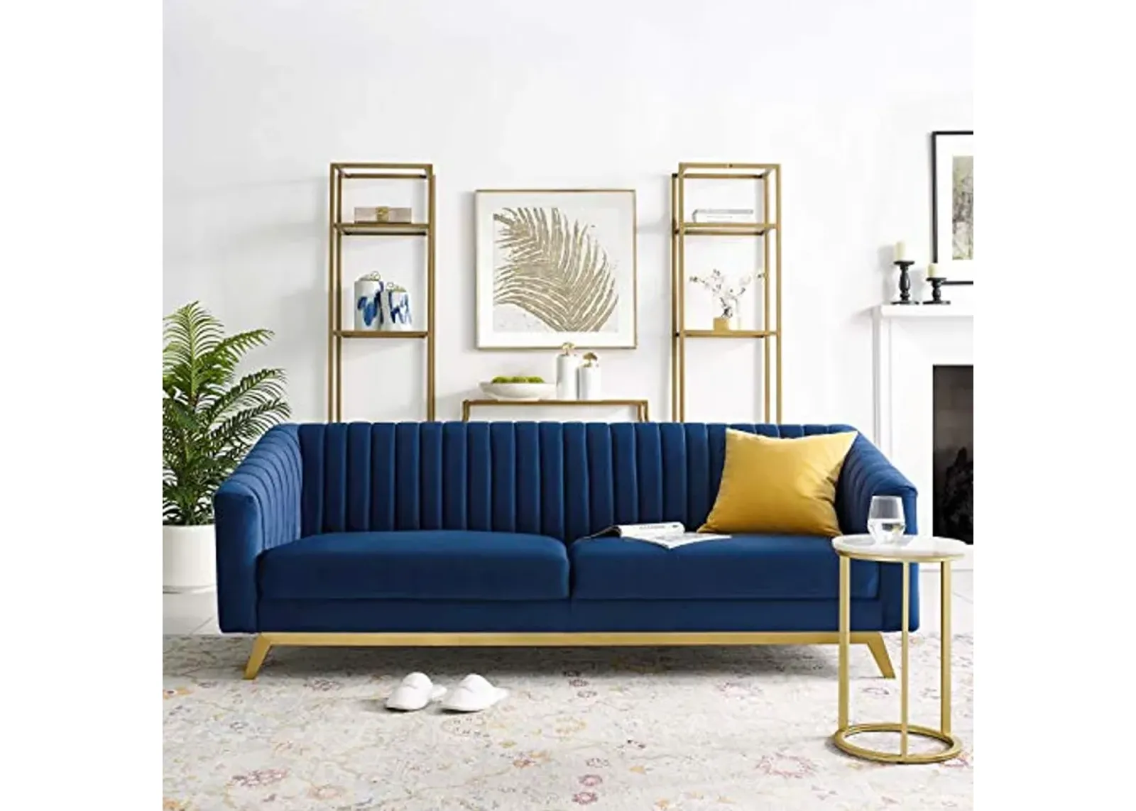 Modway Valiant Vertical Channel Tufted Performance Velvet Loveseat, Navy