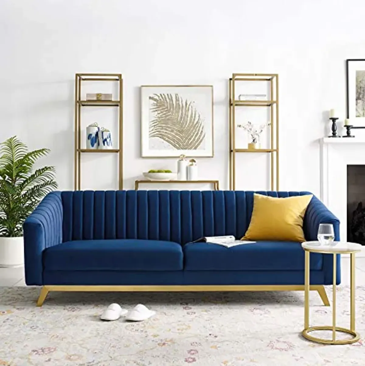 Modway Valiant Vertical Channel Tufted Performance Velvet Loveseat, Navy