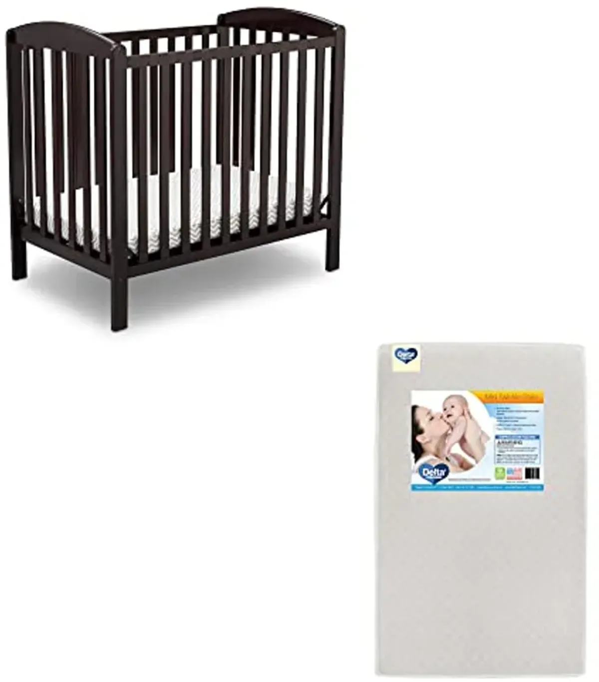 Delta Children Emery Mini Convertible Baby Crib & Twinkle Stars 3-Inch Waterproof Mini Crib Mattress, Dark Chocolate