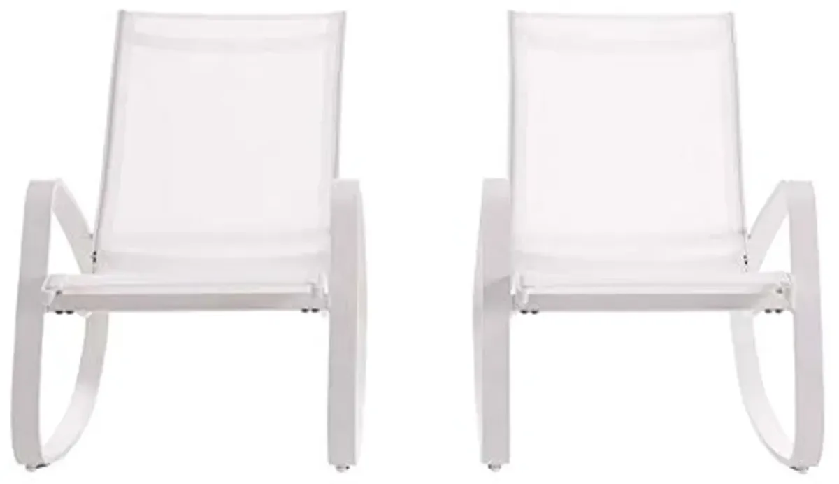 Modway Traveler Outdoor Patio Aluminum Mesh Rocking Sling Gliders, Two Lounge Chairs, White