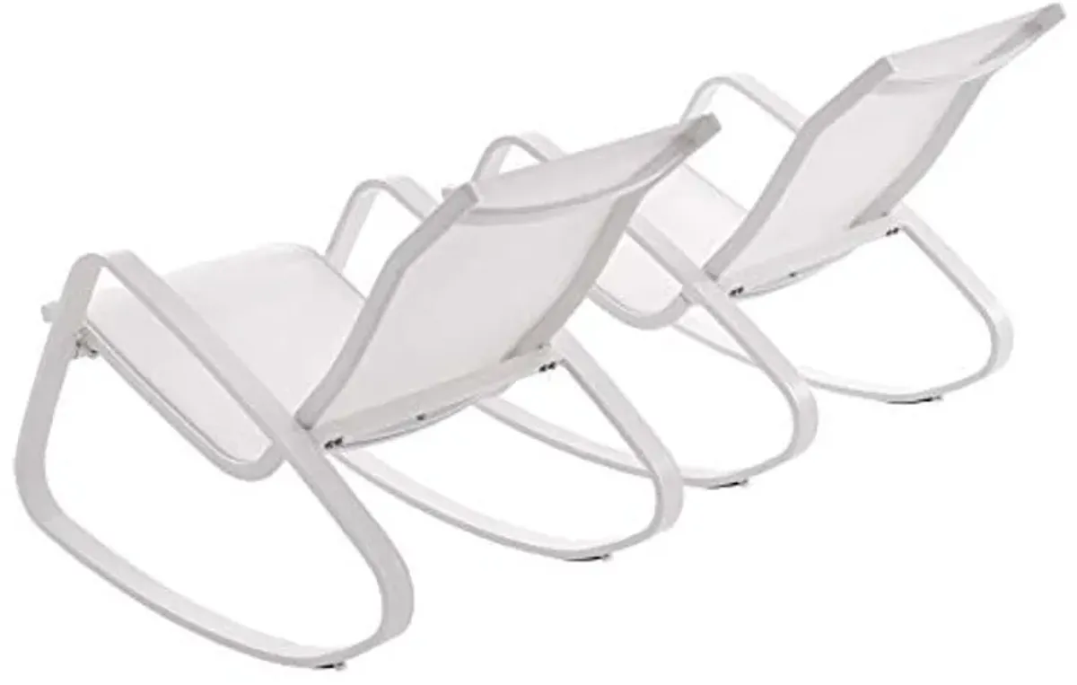 Modway Traveler Outdoor Patio Aluminum Mesh Rocking Sling Gliders, Two Lounge Chairs, White