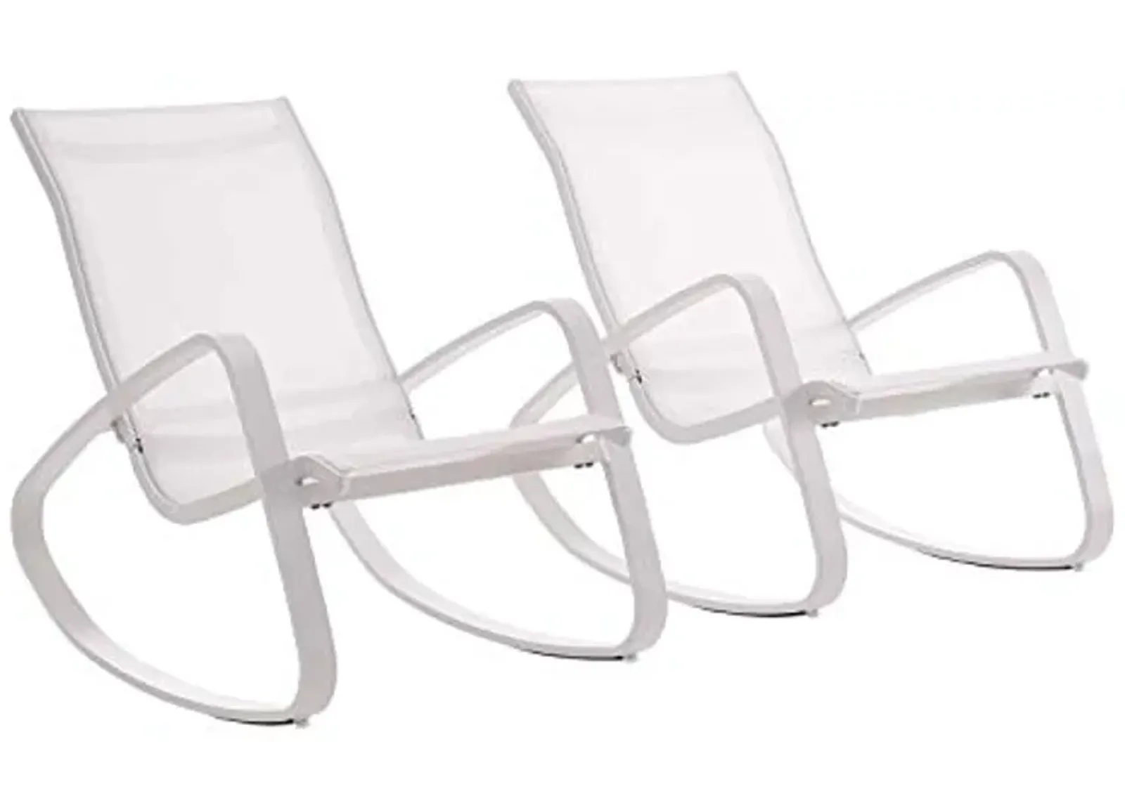 Modway Traveler Outdoor Patio Aluminum Mesh Rocking Sling Gliders, Two Lounge Chairs, White