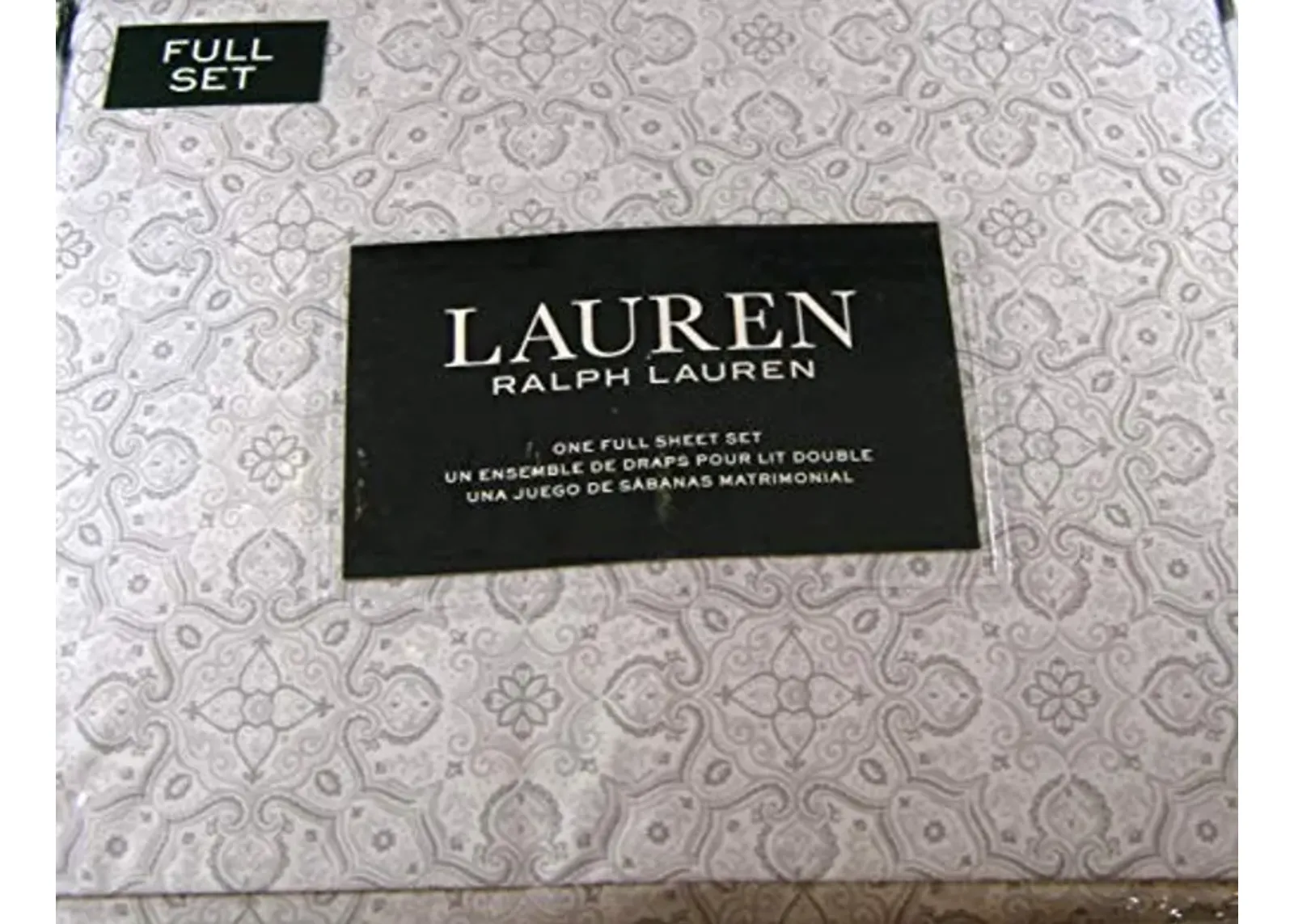 Lauren Ralph Lauren 4 Piece Full Size Medallion Floral Sheet Set Gray 100% Cotton