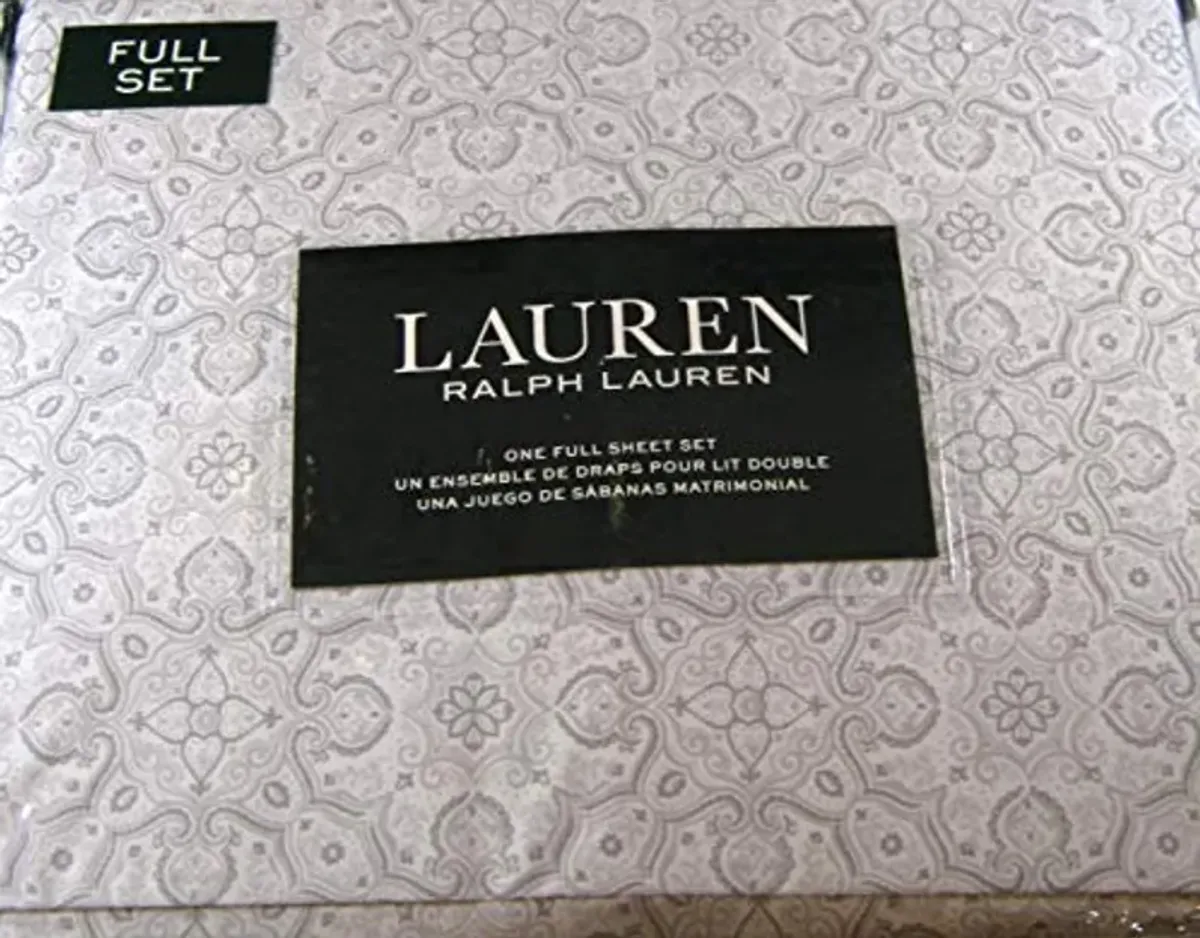 Lauren Ralph Lauren 4 Piece Full Size Medallion Floral Sheet Set Gray 100% Cotton