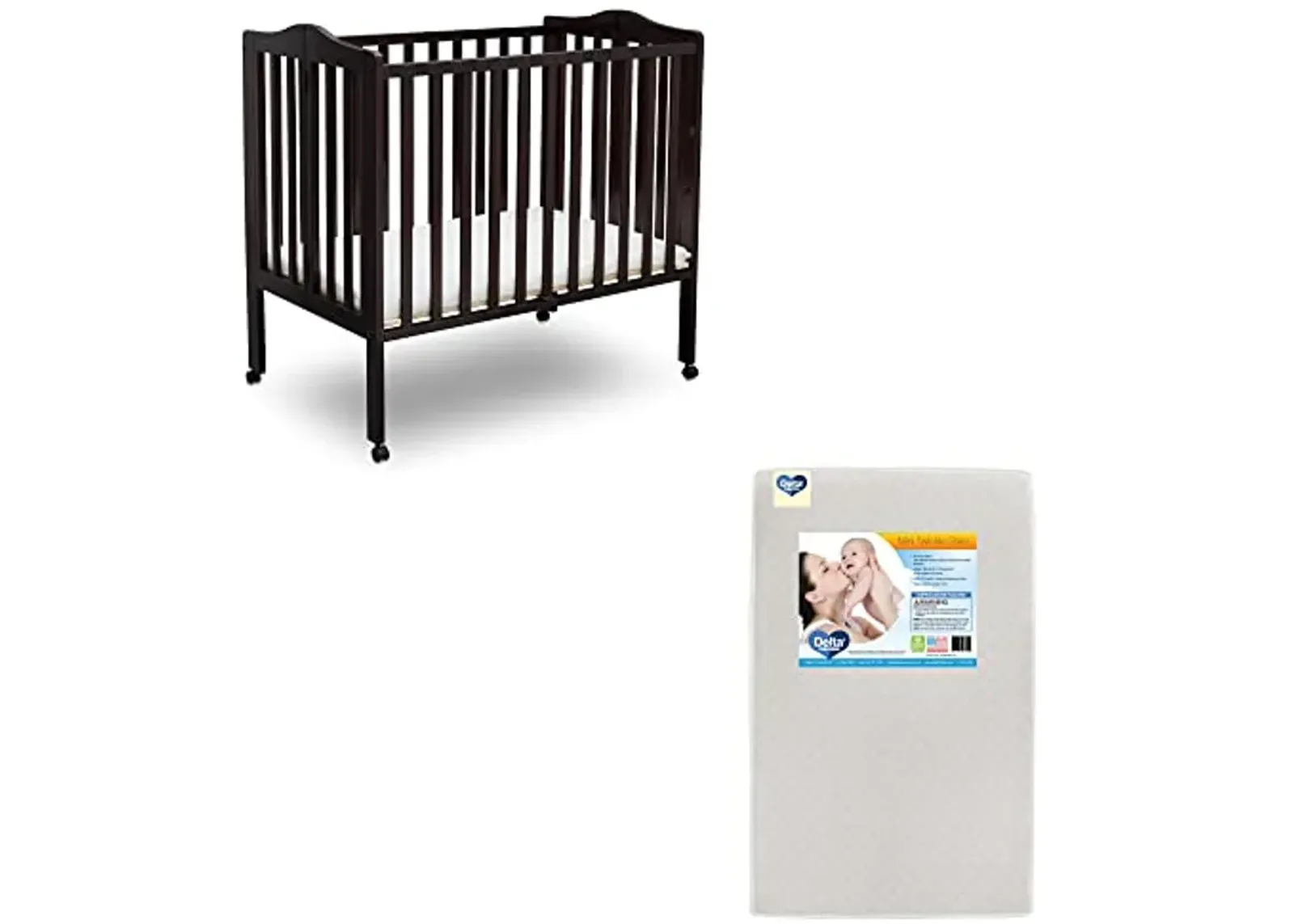 Delta Children Folding Portable Mini Baby Crib & Twinkle Stars 3-Inch Waterproof Portable Crib Mattress, Dark Chocolate