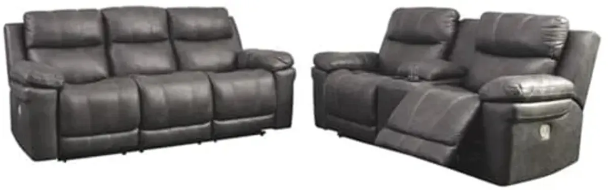 Signature Design by Ashley Erlangen Faux Leather Adjustable Power Reclining Sofa with USB Charging, Gray