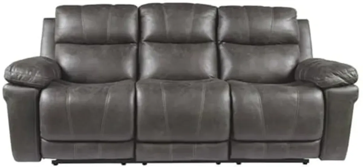 Signature Design by Ashley Erlangen Faux Leather Adjustable Power Reclining Sofa with USB Charging, Gray