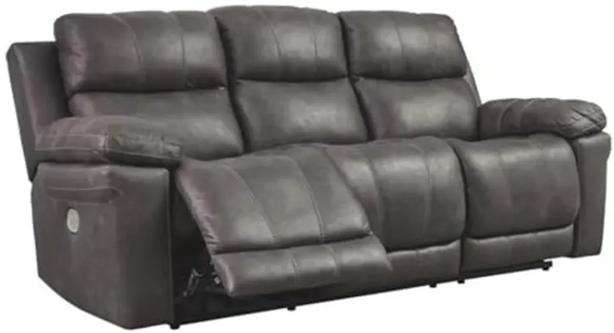 Signature Design by Ashley Erlangen Faux Leather Adjustable Power Reclining Sofa with USB Charging, Gray