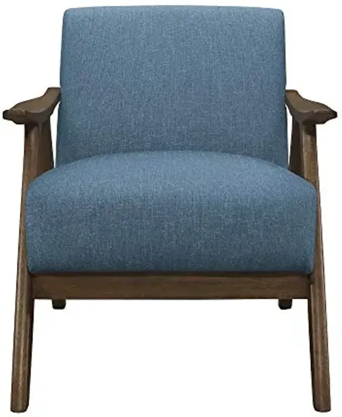 Lexicon Mid Century Modern Accent Chair with Solid Wood Frame in Walnut Finish, Upholstered Living Room Lounge Arm Chair, Thick and Comfy Innerspring Seat Cushion, Linen-Look Fabric, Blue