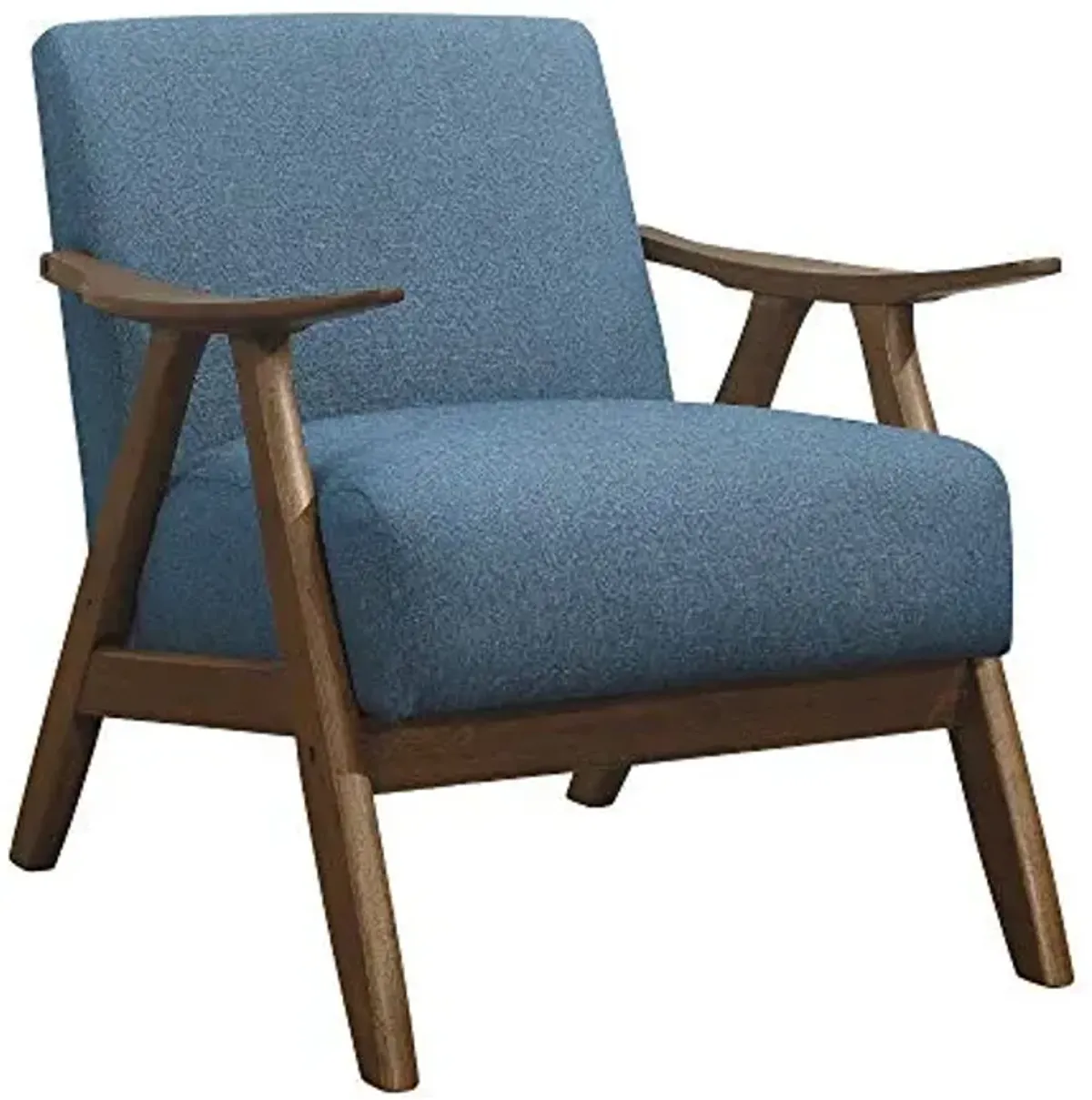 Lexicon Mid Century Modern Accent Chair with Solid Wood Frame in Walnut Finish, Upholstered Living Room Lounge Arm Chair, Thick and Comfy Innerspring Seat Cushion, Linen-Look Fabric, Blue