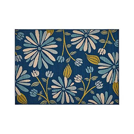 Christopher Knight Home Louise Outdoor 5'3" x 7' Floral Area Rug, Anemone, Blue And Ivory