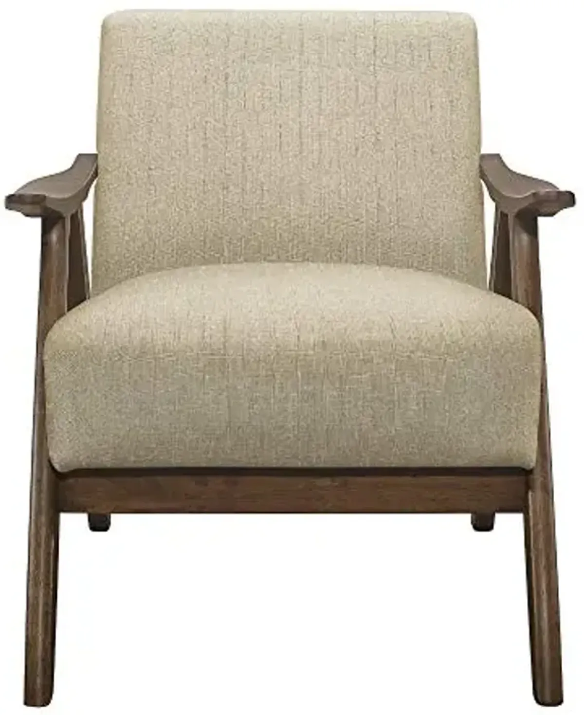Lexicon Mid Century Modern Accent Chair with Solid Wood Frame in Walnut Finish, Upholstered Living Room Lounge Arm Chair, Thick and Comfy Innerspring Seat Cushion, Linen-Look Fabric, Light Brown