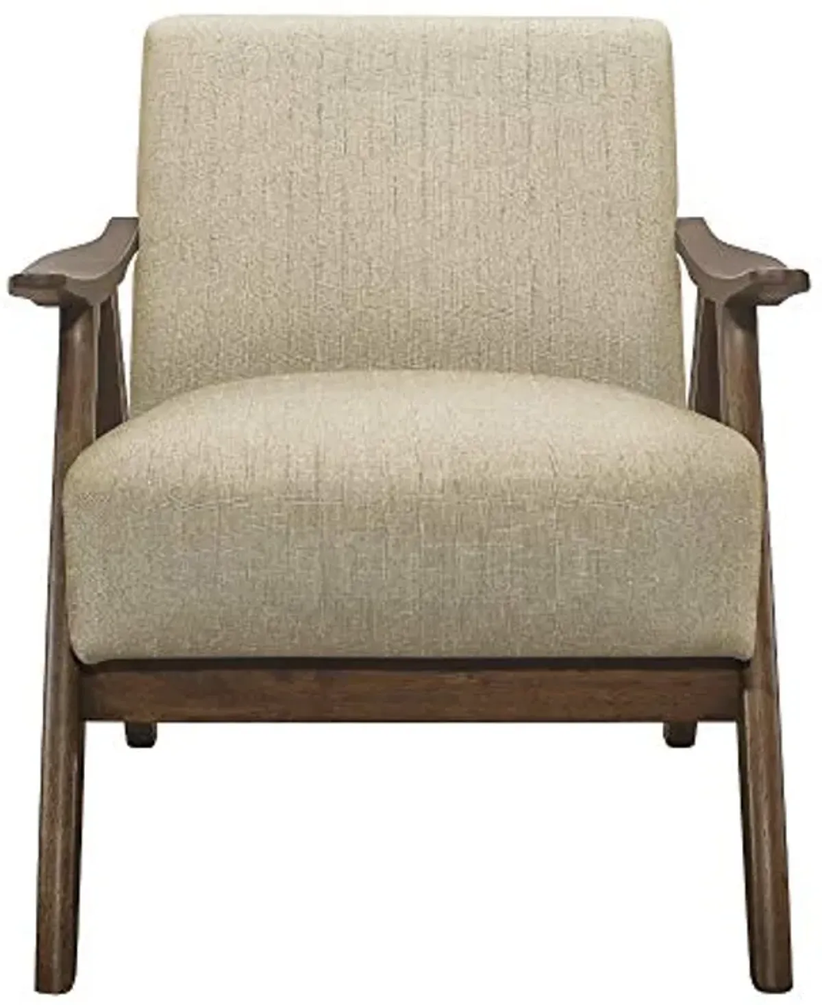 Lexicon Mid Century Modern Accent Chair with Solid Wood Frame in Walnut Finish, Upholstered Living Room Lounge Arm Chair, Thick and Comfy Innerspring Seat Cushion, Linen-Look Fabric, Brown