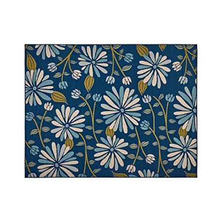 Christopher Knight Home Louise Outdoor 7'10" x 10' Floral Area Rug, Anemone, Blue And Ivory