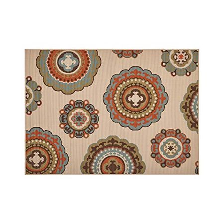 Christopher Knight Home Easter Outdoor 5'3" x 7' Suzani Area Rug, Ivory and Multi